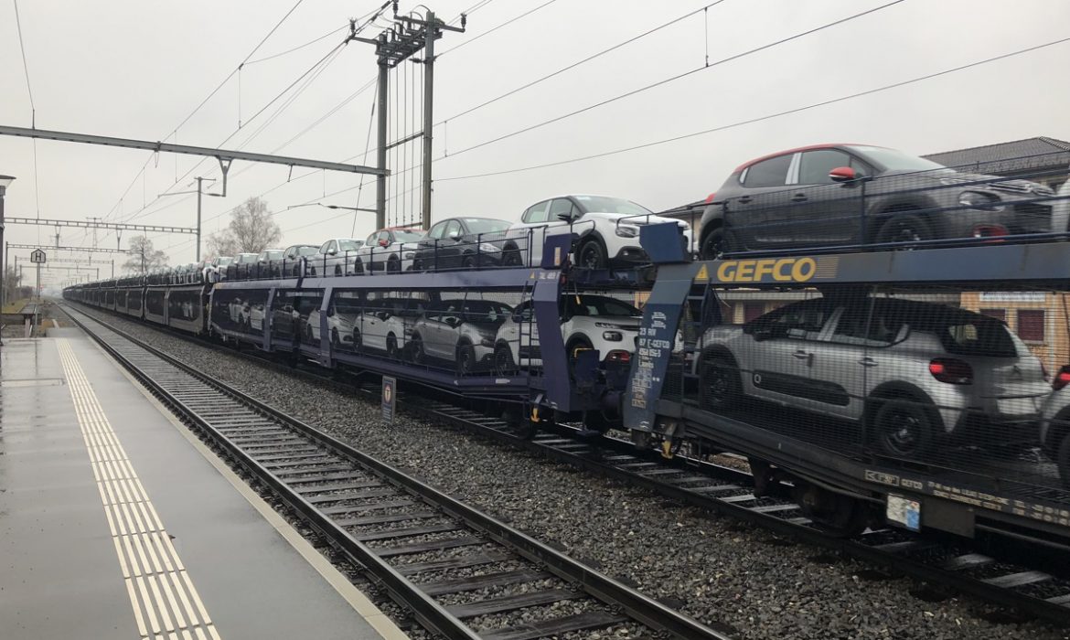 Car transporter on rails in Switzerland
